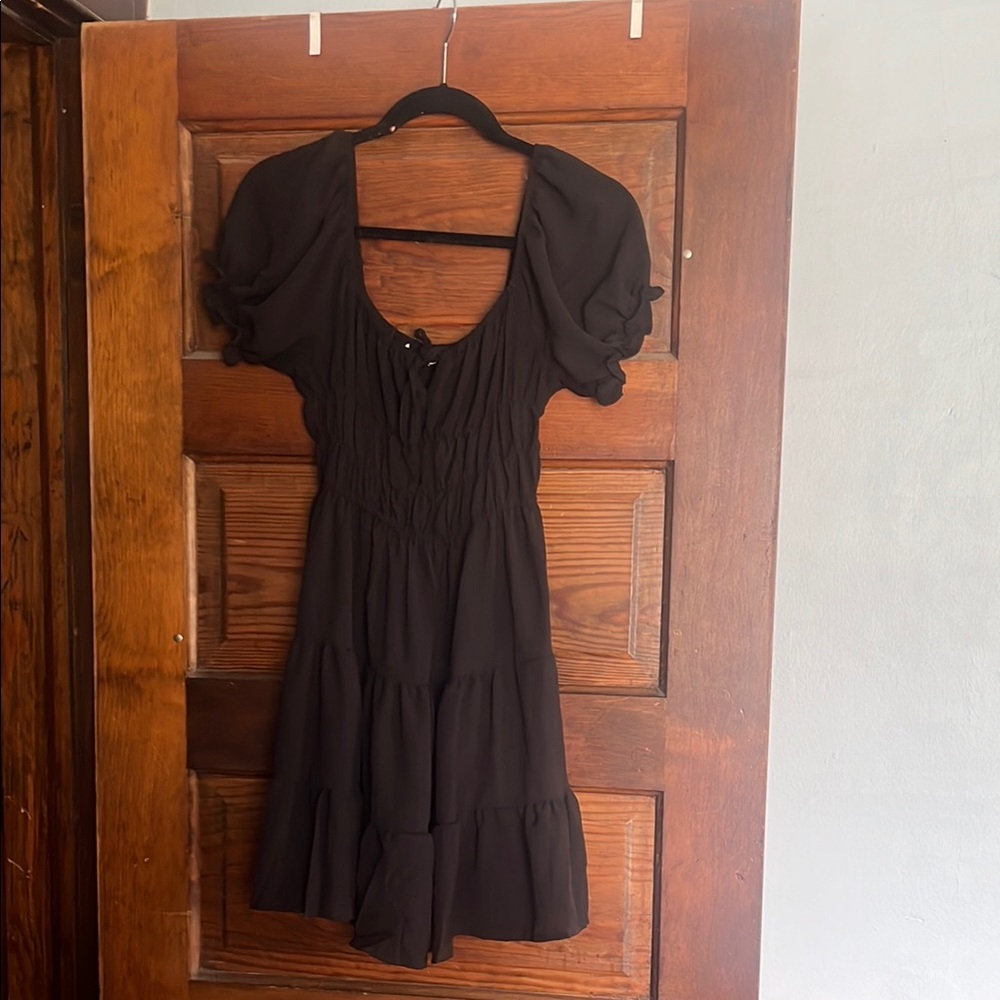 Liberty Love Black Smocked Mini Dress with Puff Sleeves